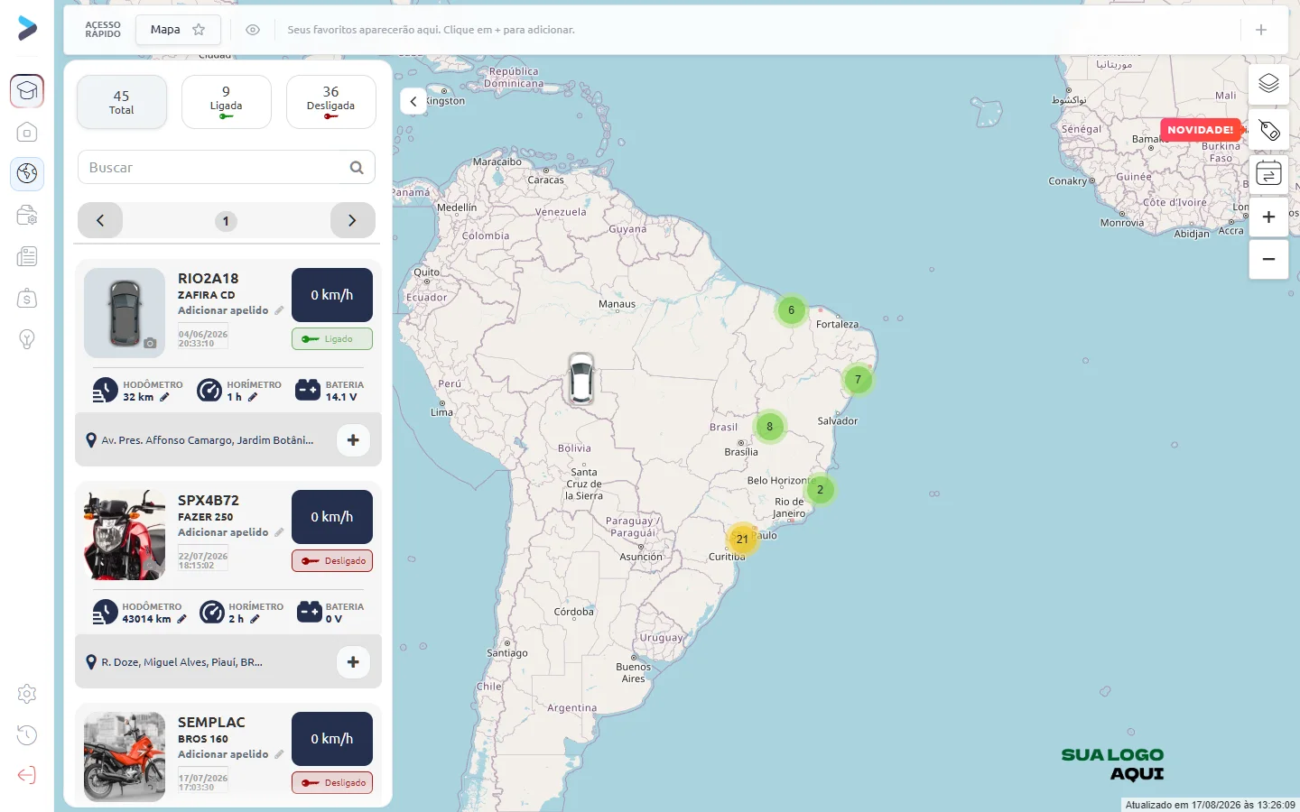 Monitoramento no mapa